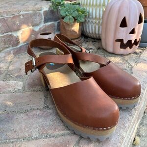 MIA Abba Clog Leather Heel Sandal 39 Made In Sweden Black Size 8.5